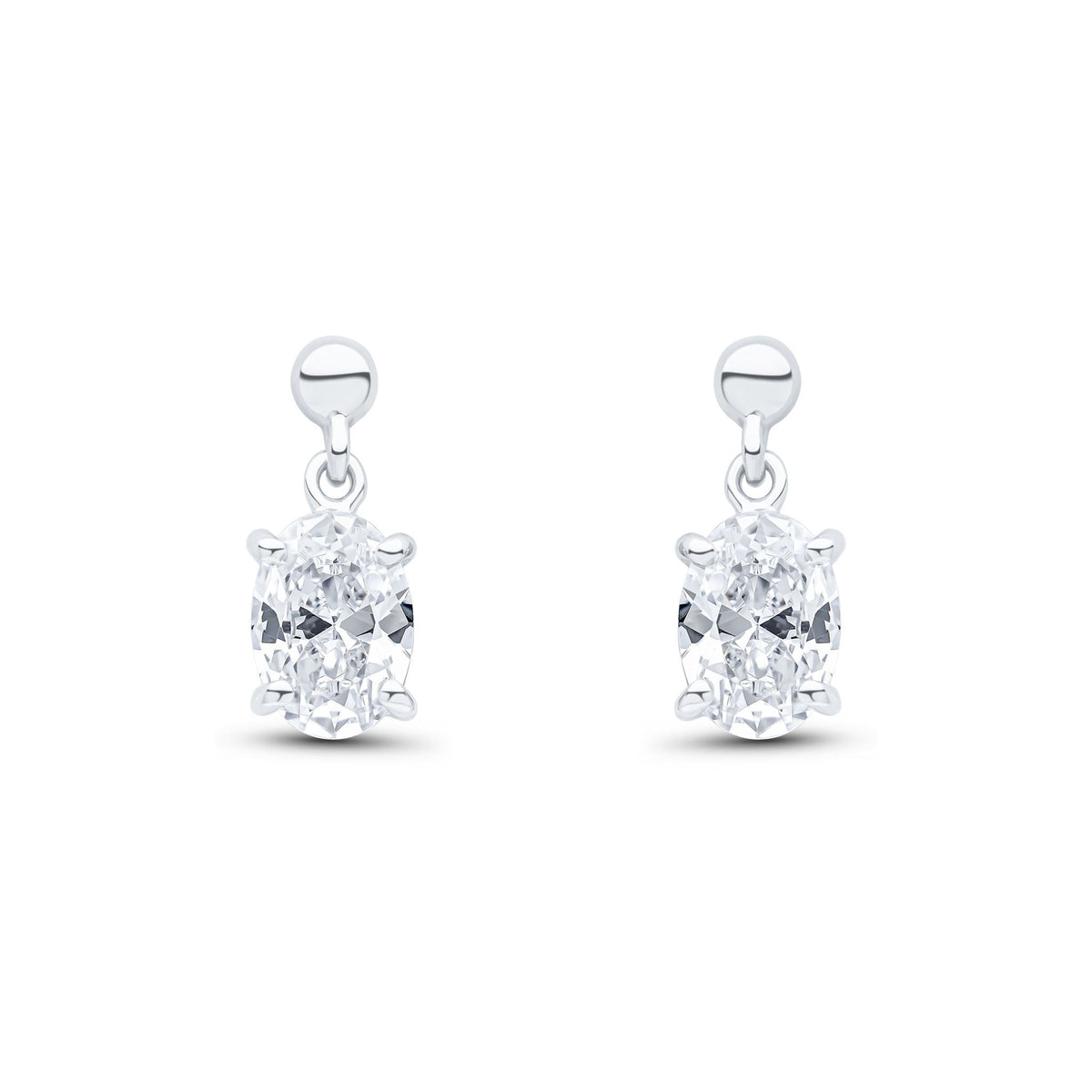 9ct White Gold Oval Cubic Zirconia CZ Claw Drop Earrings — 7x5mm