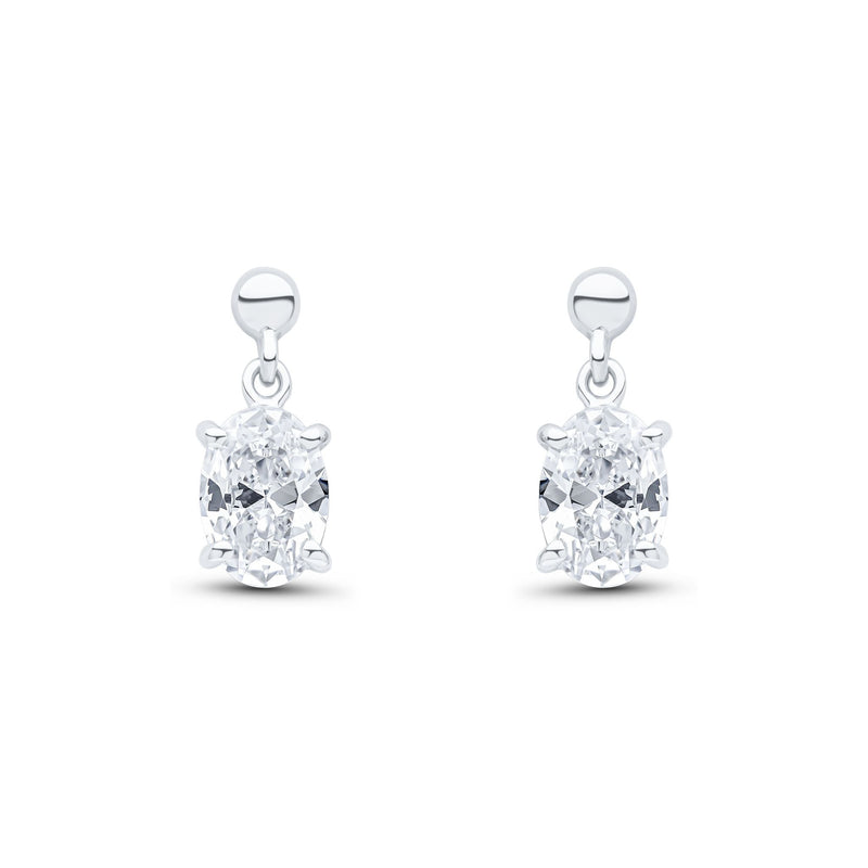 9ct White Gold Oval Cubic Zirconia CZ Claw Drop Earrings — 7x5mm