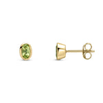 9ct Yellow Gold Oval Natural Peridot Rubover Stud Earrings — 5x3mm