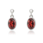 9ct White Gold Oval Natural Garnet Rubover Drop Earrings — 6x4mm