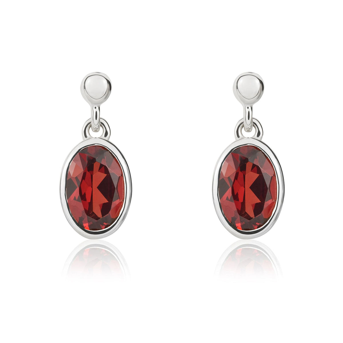 9ct White Gold Oval Natural Garnet Rubover Drop Earrings — 6x4mm
