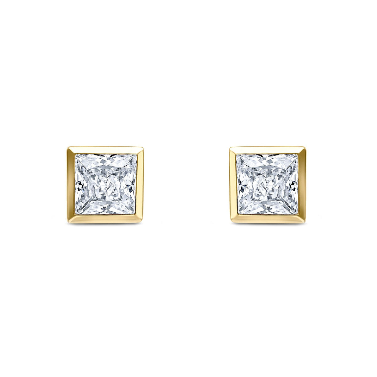 9ct Yellow Gold Square Cubic Zirconia CZ Rubover Stud Earrings — 5mm