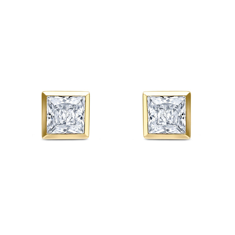9ct Yellow Gold Square Cubic Zirconia CZ Rubover Stud Earrings — 5mm