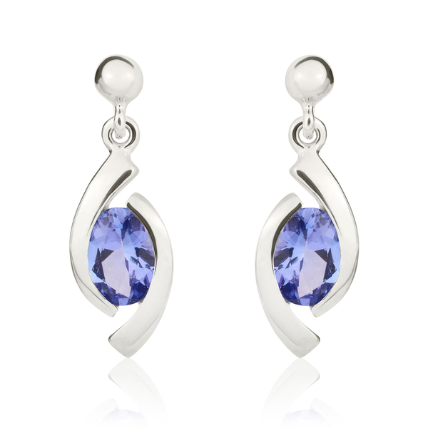9ct White Gold Oval Natural Tanzanite 'Eye' Drop Earrings — 6x4mm