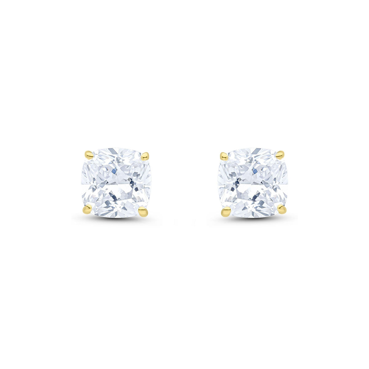 9ct Yellow Gold Cushion Cubic Zirconia CZ Claw Stud Earrings — 8mm