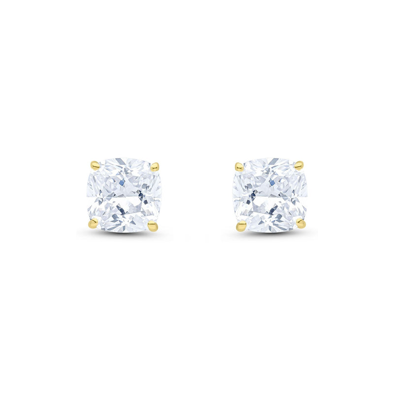 9ct Yellow Gold Cushion Cubic Zirconia CZ Claw Stud Earrings — 8mm
