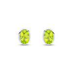 9ct White Gold Oval Natural Peridot Rubover Stud Earrings — 7x5mm
