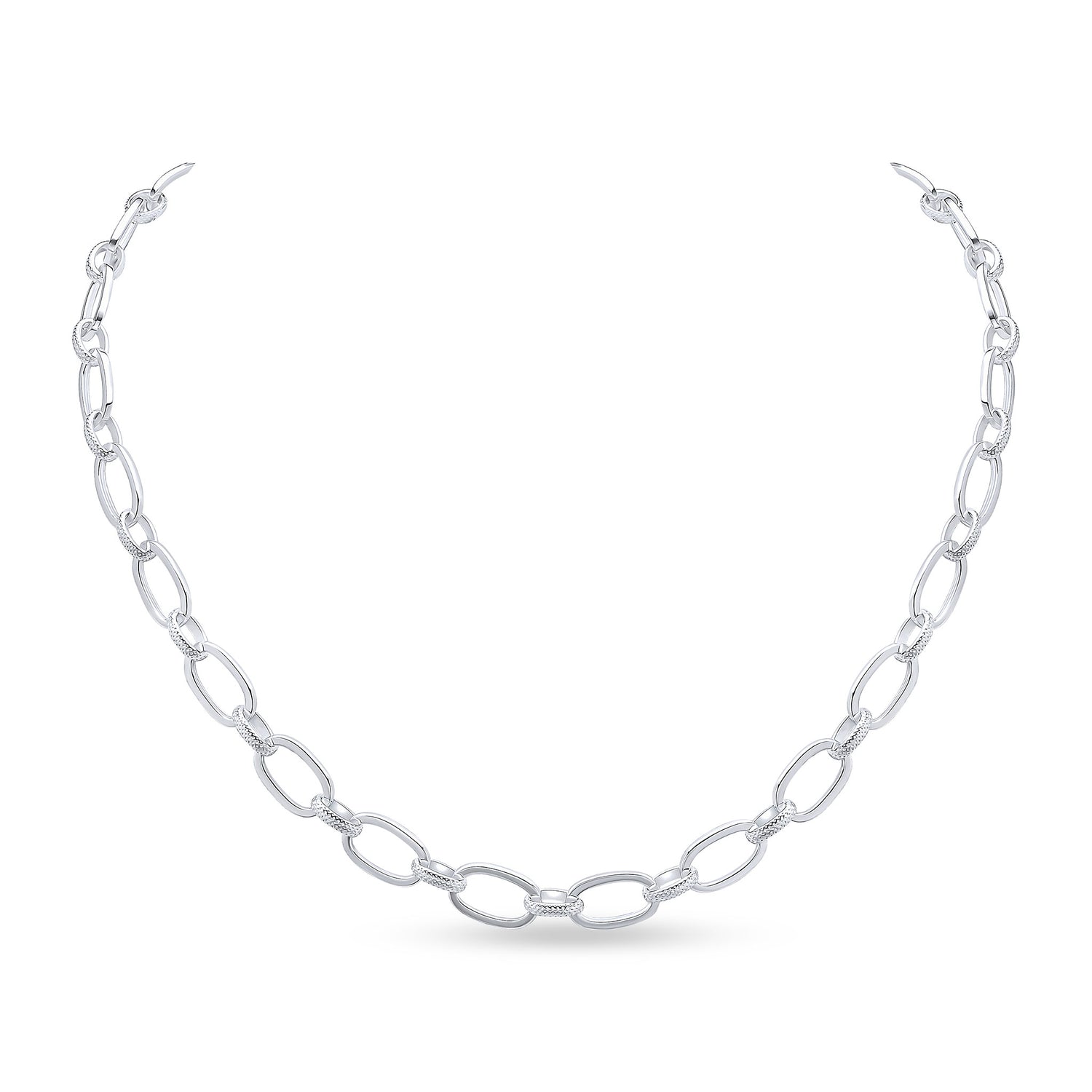 Sterling Silver Handmade Solid 9x14mm Textured Oval Belcher Necklace