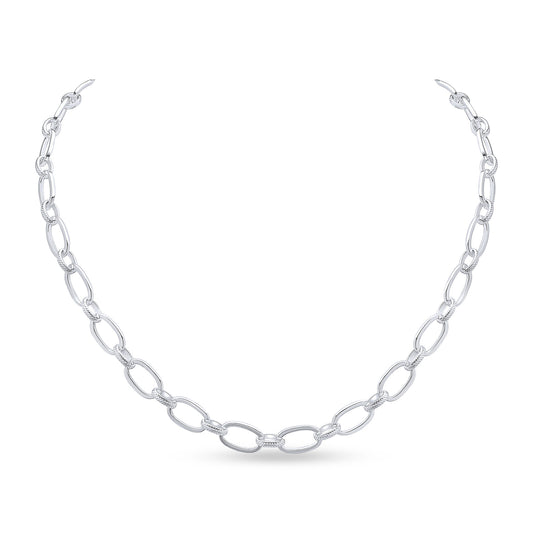 Sterling Silver Handmade Solid 9x14mm Textured Oval Belcher Necklace