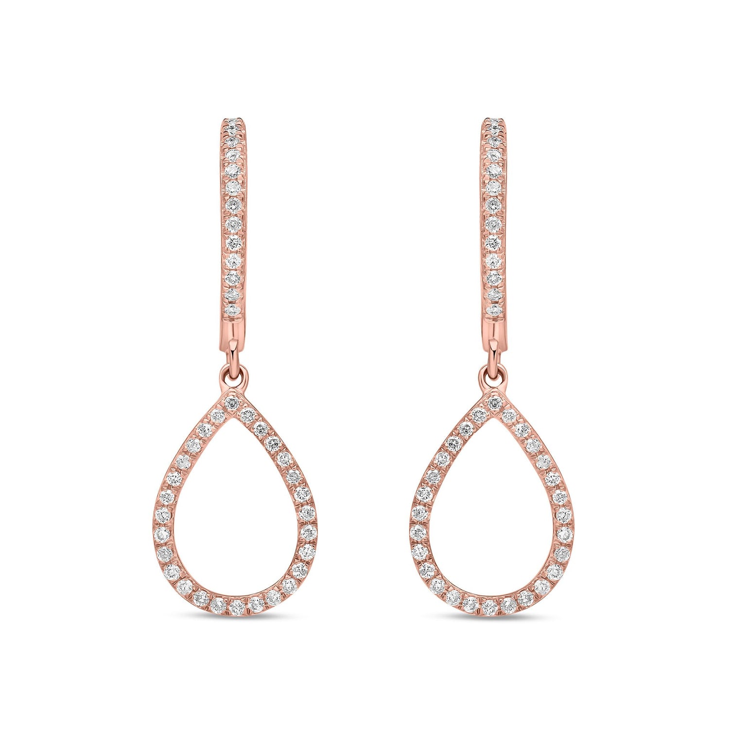 9ct Rose Gold Natural Diamond Open Teardrop Drop Earrings