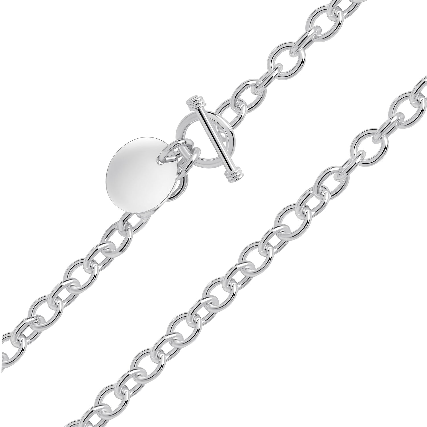 Sterling Silver Handmade Solid 8mm Cable Bracelet with T-Bar and Disc Charm