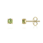 9ct Yellow Gold Natural Round Peridot Claw Stud Earrings — 3mm
