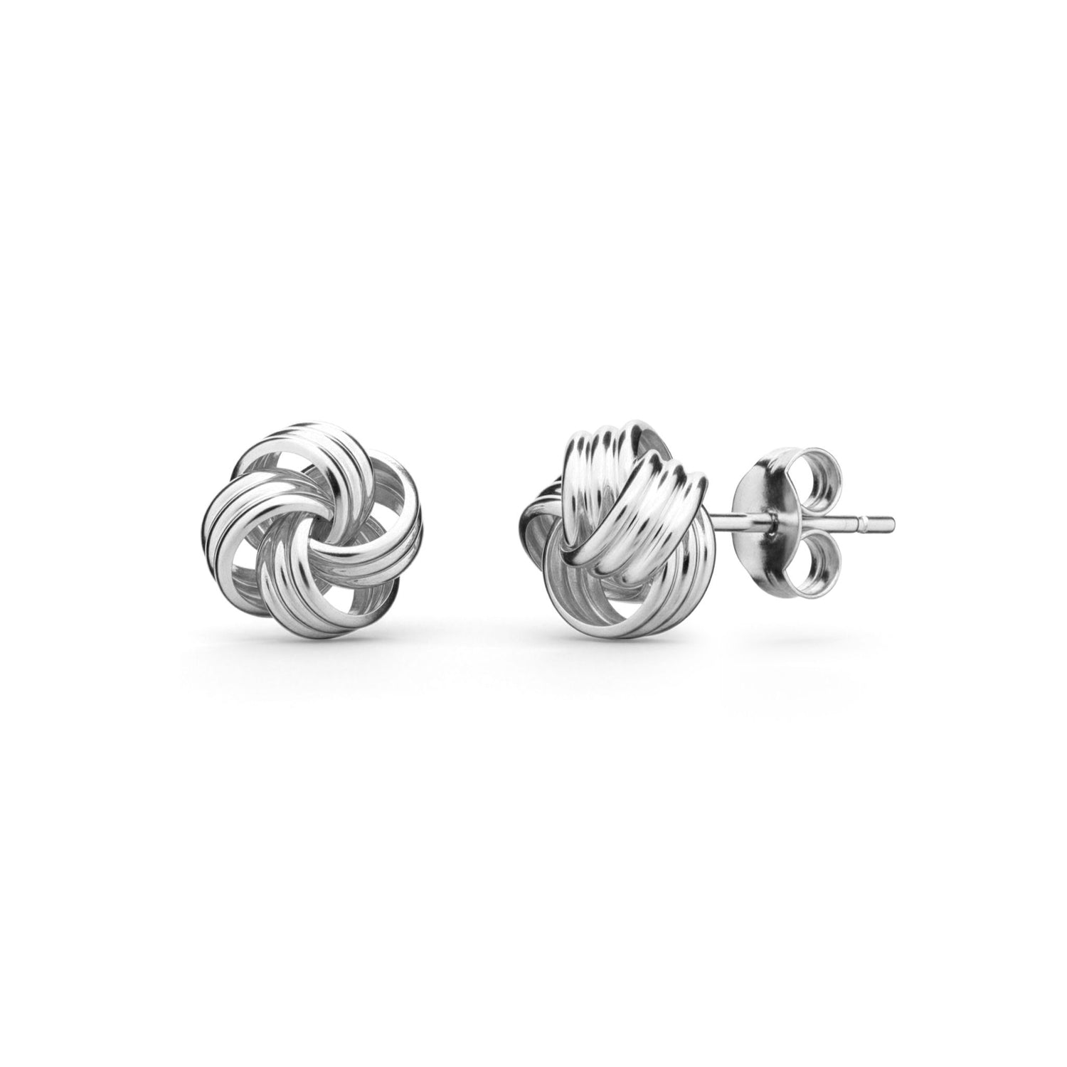 9ct White Gold Polished Ribbed Multi-Loop Knot Stud Earrings — 9mm