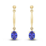 9ct Yellow Gold Oval Natural Tanzanite Claw Bar Drop Earrings — 7x5mm