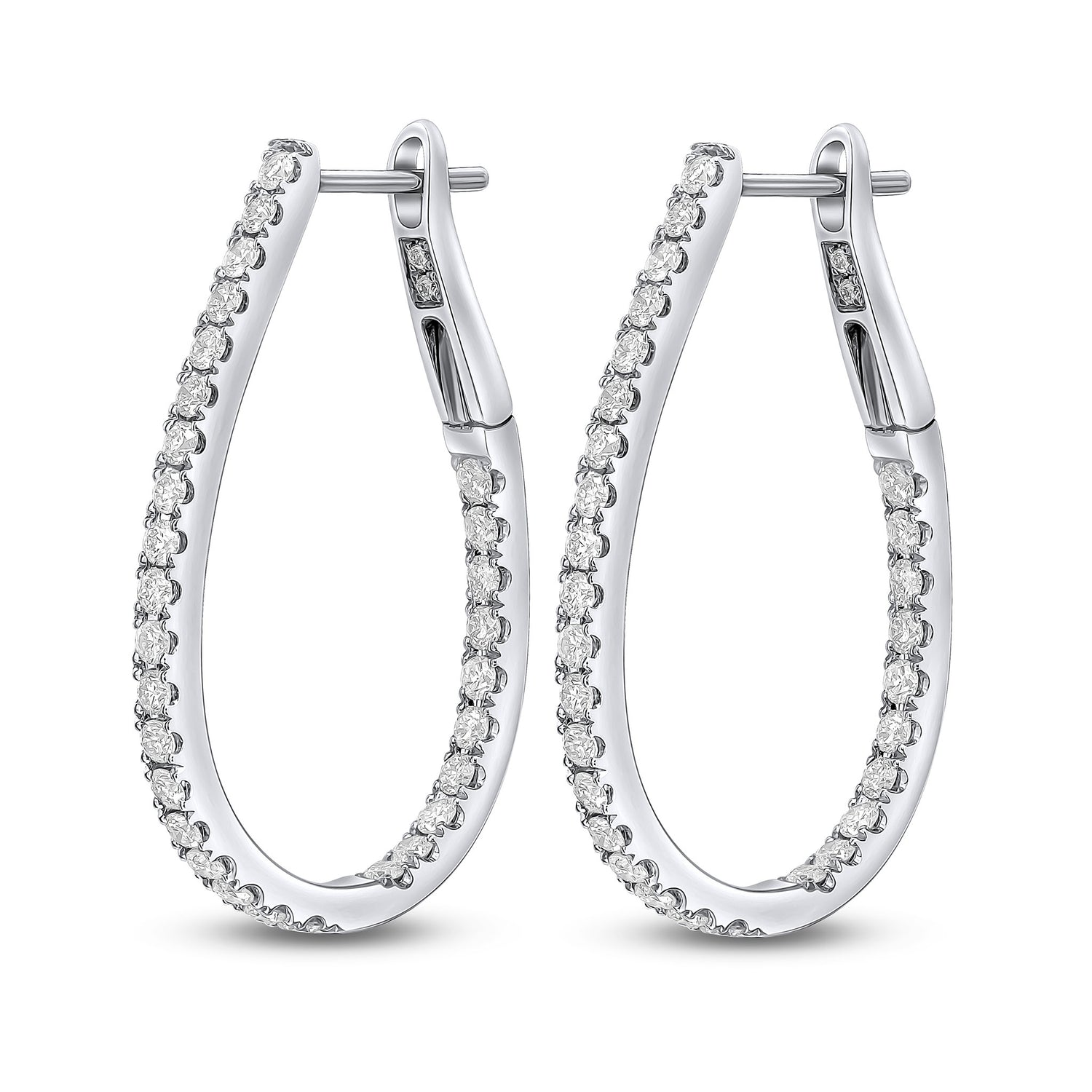 18ct White Gold Full Natural Diamond Horseshoe Hoop Earrings —29mm