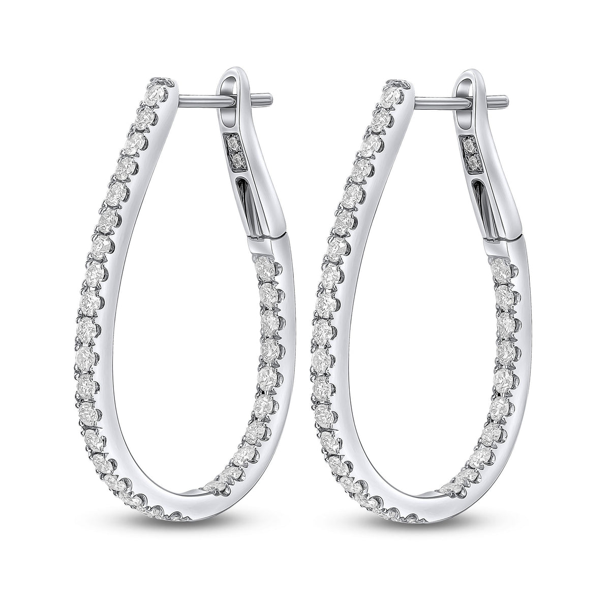 18ct White Gold Full Natural Diamond Horseshoe Hoop Earrings