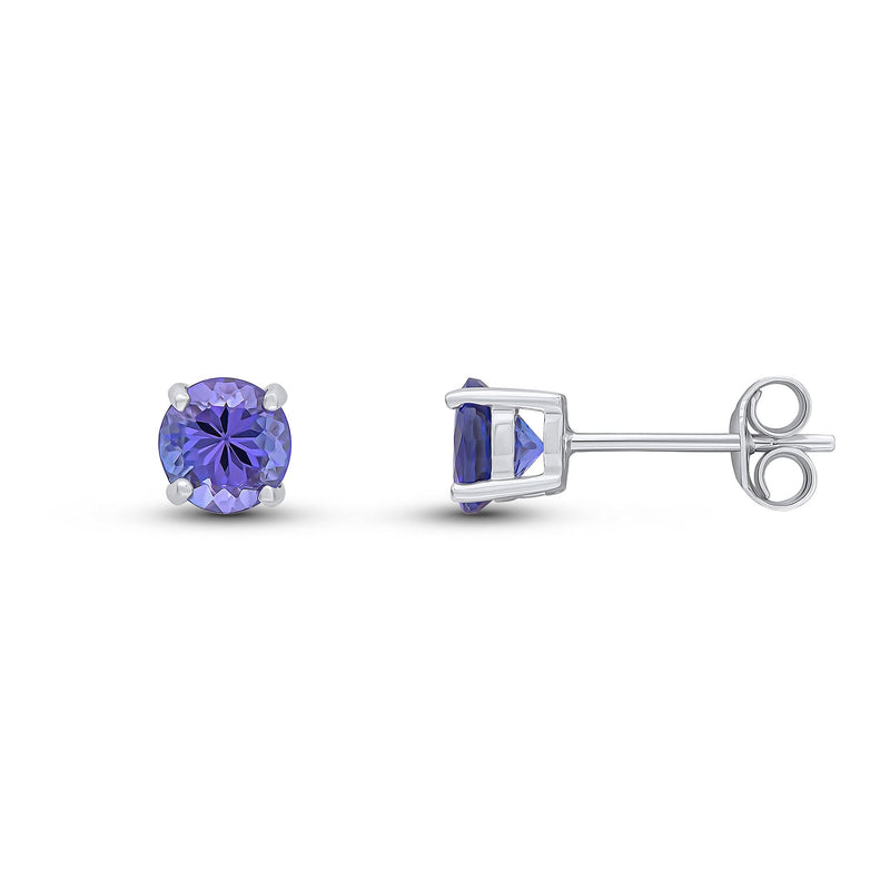 9ct White Gold Round Natural Tanzanite Claw Set Stud Earrings — 5mm