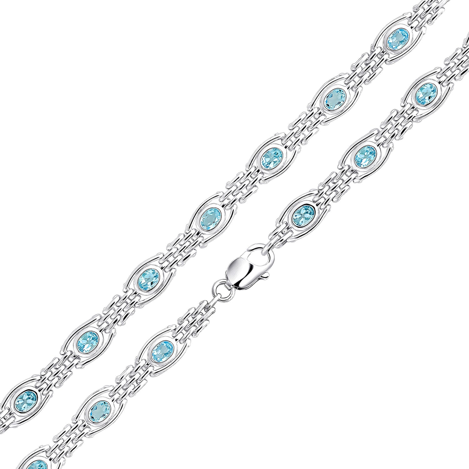 Sterling Silver Handmade Natural Swiss Blue Topaz Gate Bracelet
