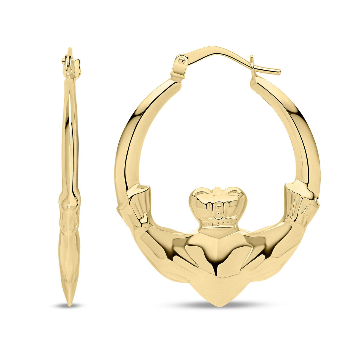9ct Yellow Gold Claddagh Hoop Earrings — 31mm