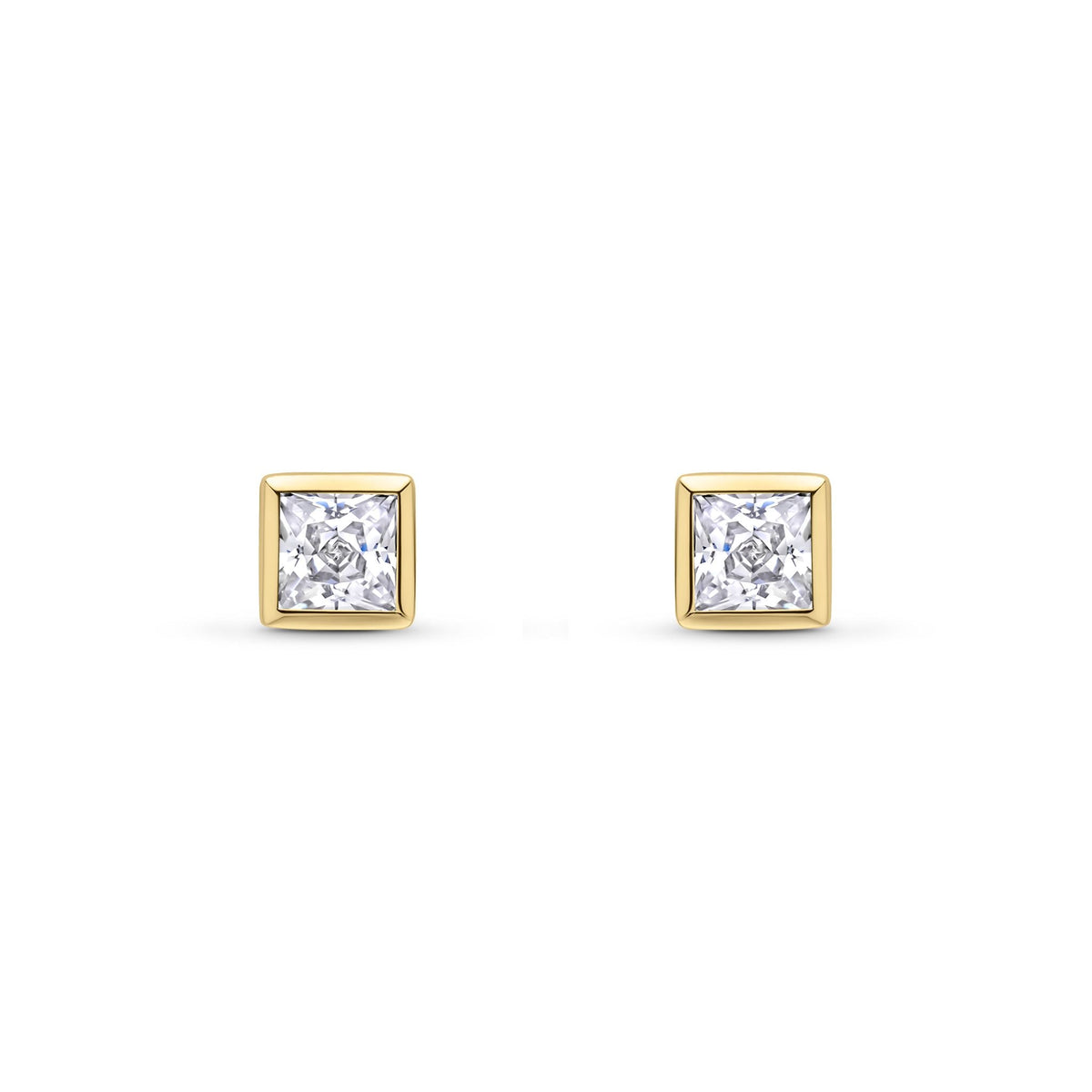 9ct Yellow Gold Square Cubic Zirconia CZ Rubover Stud Earrings — 3mm