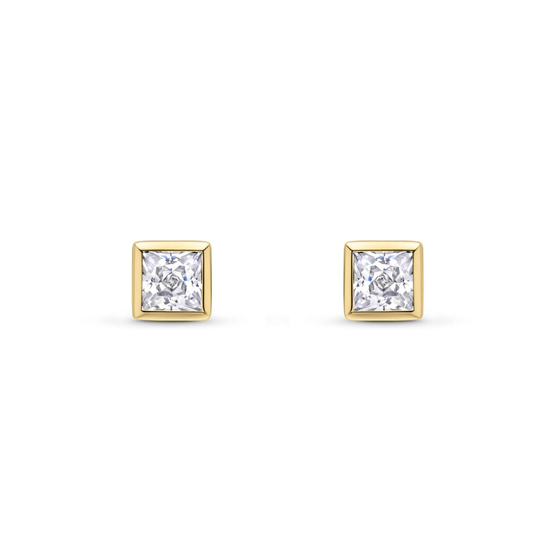 9ct Yellow Gold Square Cubic Zirconia CZ Rubover Stud Earrings — 3mm