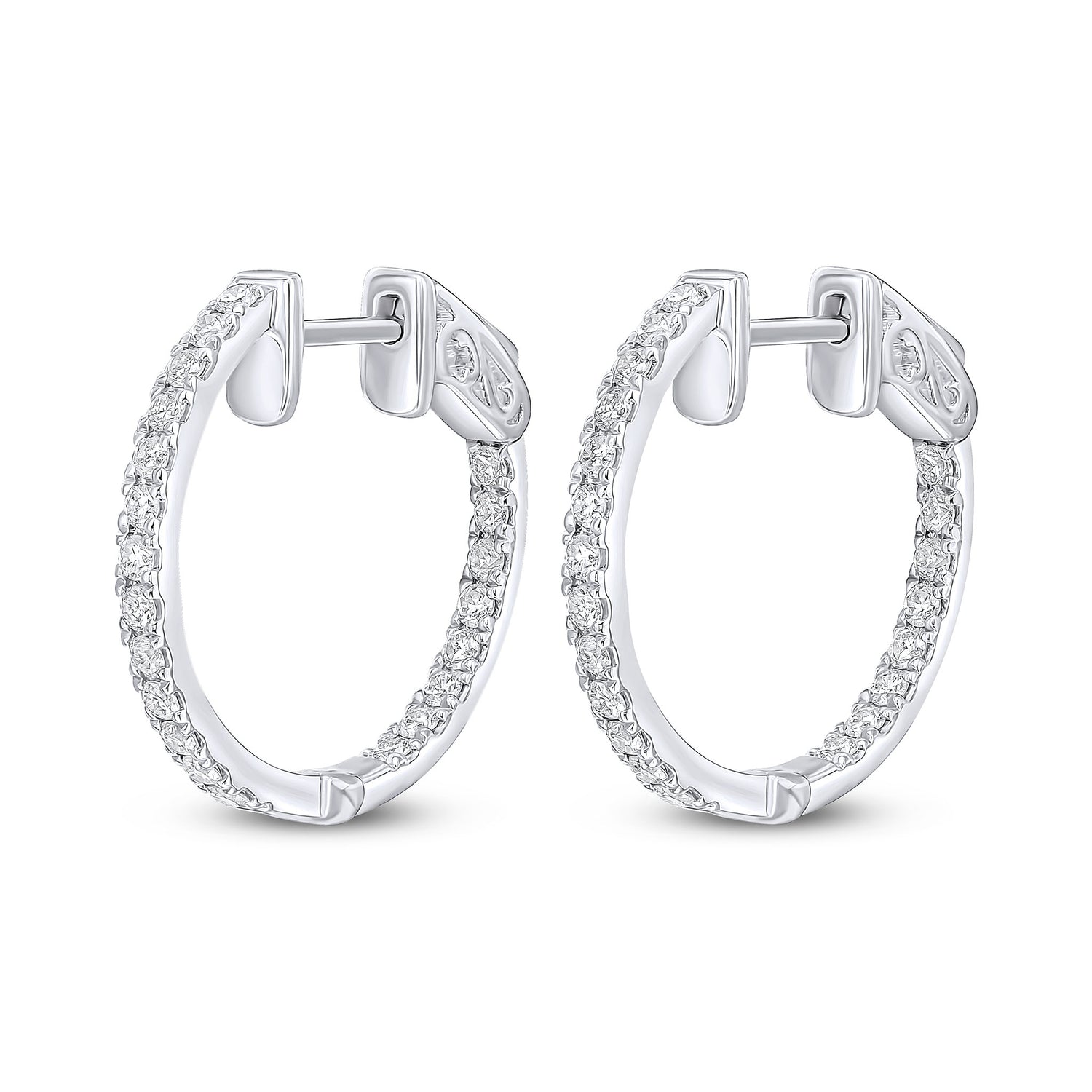 18ct White Gold Full Round Natural Diamond Hoop Earrings — 18mm