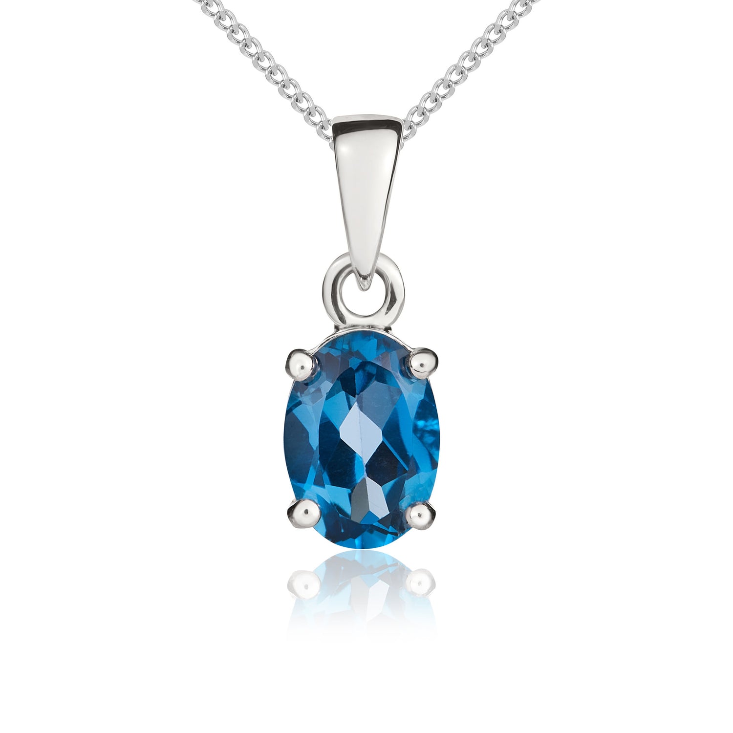 9ct White Gold Oval Natural London Blue Topaz Claw Pendant — 7x5mm