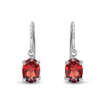 9ct White Gold Oval Natural Garnet Claw Hook Wire Drop Earrings — 7x5mm