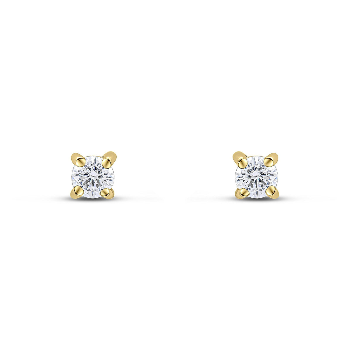 9ct Yellow Gold Round Cubic Zirconia CZ Claw Stud Earrings — 3mm