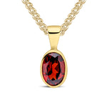 9ct Yellow Gold Oval Natural Garnet Rubover Pendant — 7x5mm