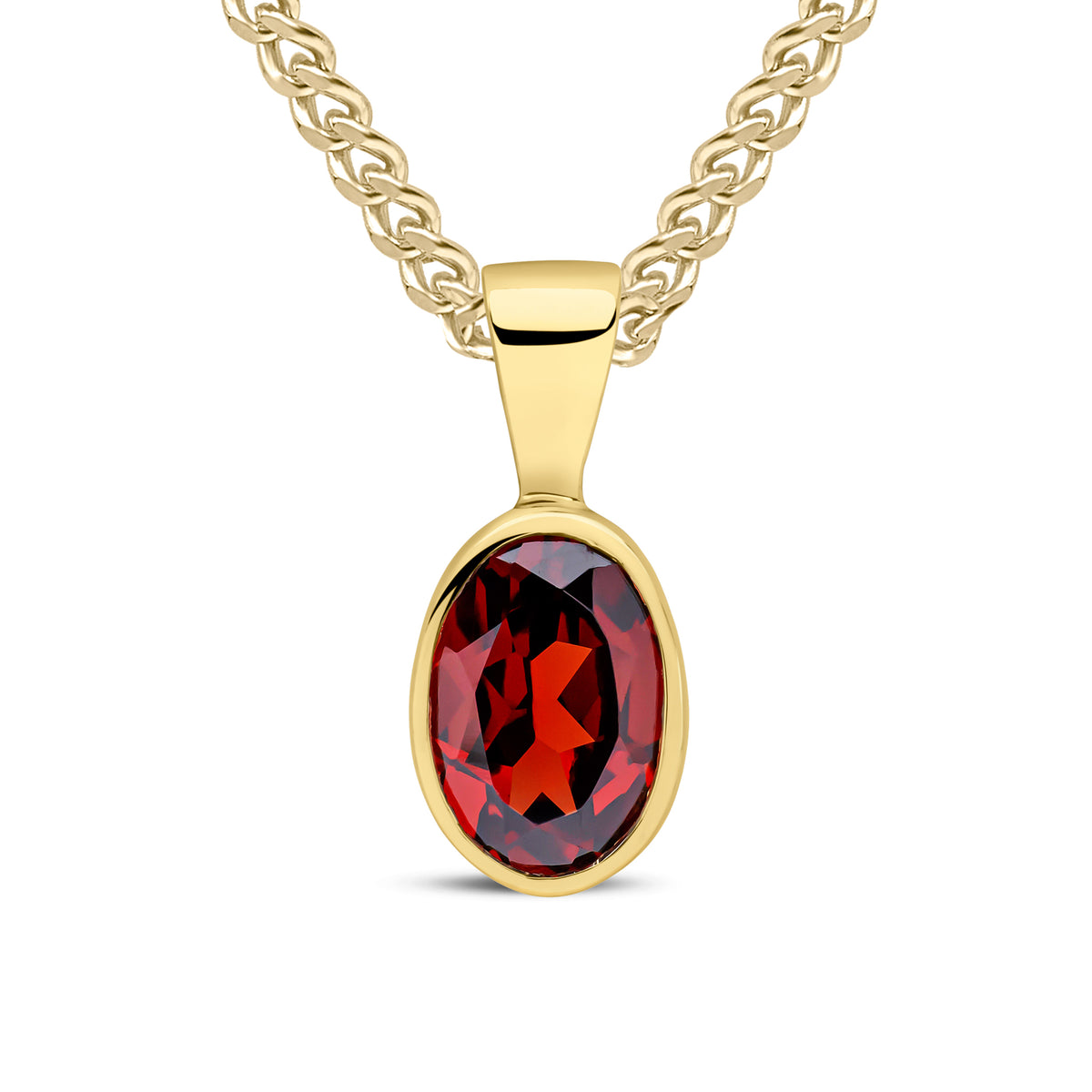9ct Yellow Gold Oval Natural Garnet Rubover Pendant — 7x5mm