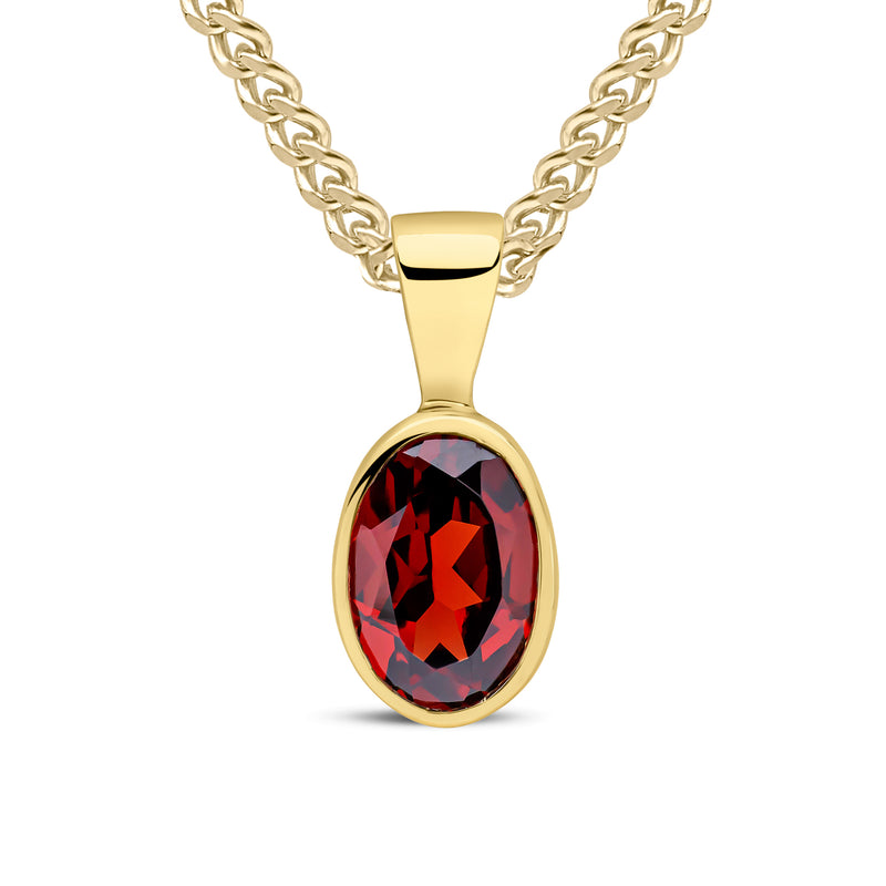 9ct Yellow Gold Oval Natural Garnet Rubover Pendant — 7x5mm
