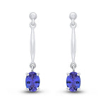 9ct White Gold Oval Natural Tanzanite Claw Bar Drop Earrings — 7x5mm