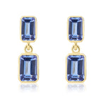 9ct Yellow Gold Octagonal Emerald Cut Natural Tanzanite Double Stone Rubover Drop Earrings