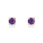 9ct Yellow Gold Round Natural Amethyst Claw Stud Earrings — 3mm