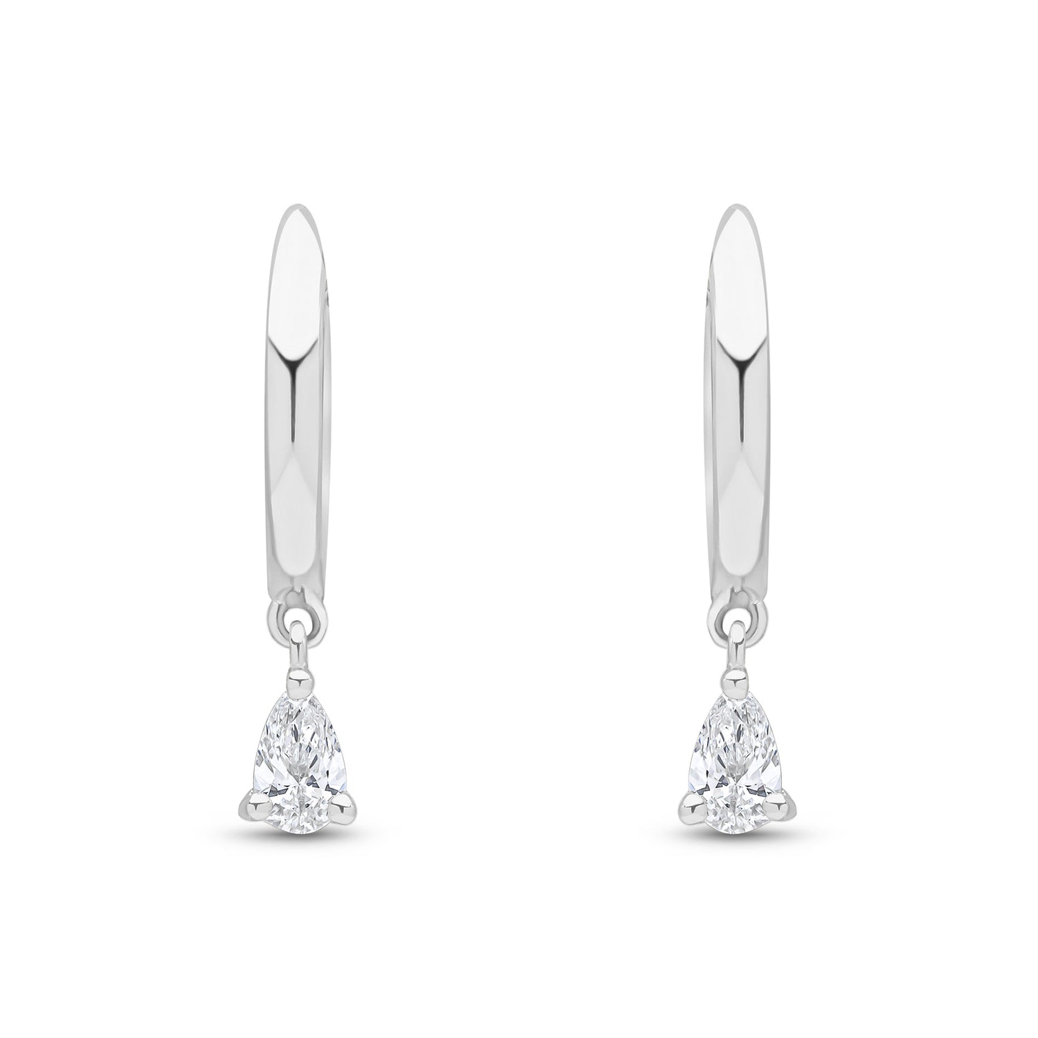 18ct White Gold Hoop Earrings with Pear Shaped Natural Diamond Drops — 10mm