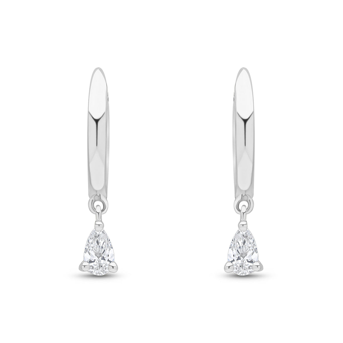 18ct White Gold Hoop Earrings with Pear Shaped Natural Diamond Drops — 10mm
