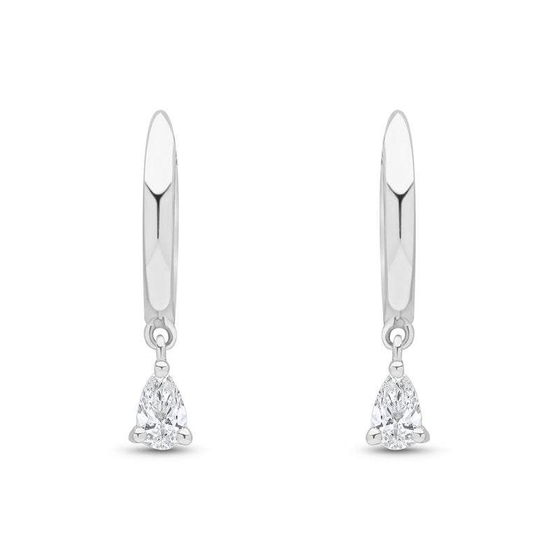18ct White Gold Hoop Earrings with Pear Shaped Natural Diamond Drops — 10mm