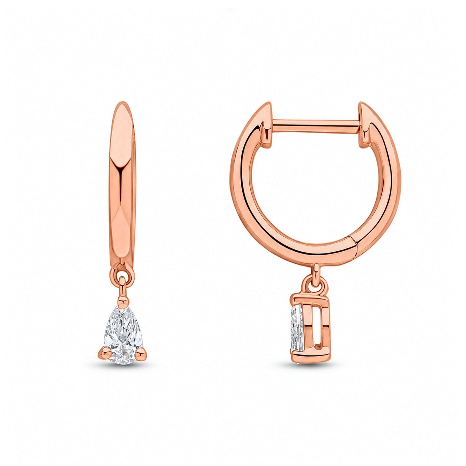 18ct Rose Gold Hoop Earrings with Pear Shaped Natural Diamond Drops