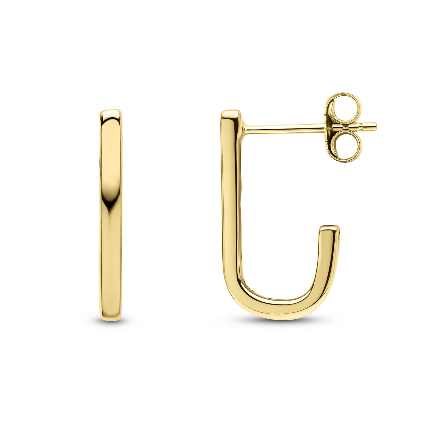 9CT Yellow Gold Squared Tube Angular Half Hoop Earrings — 16mm