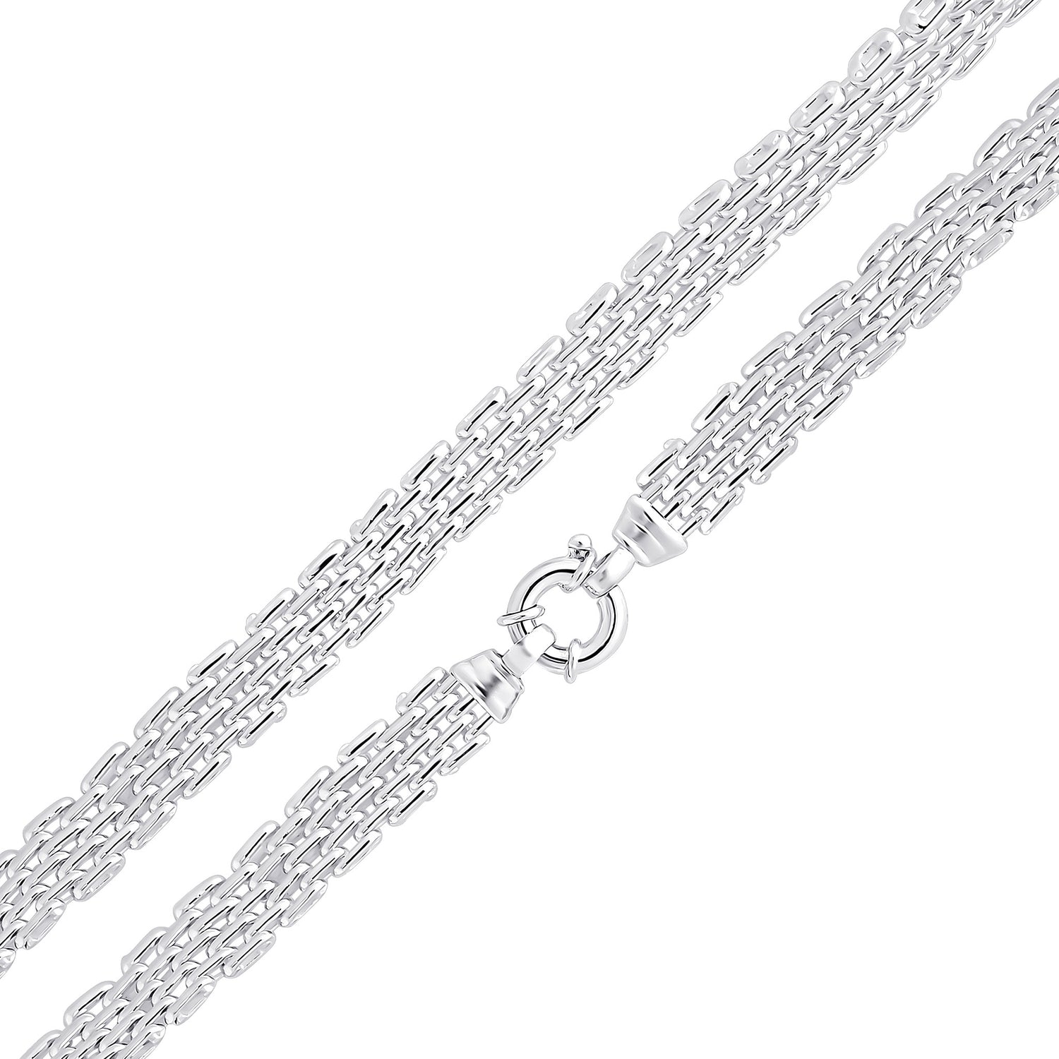 Sterling Silver 9mm Four Brick Link Bracelet with Bolt Ring Clasp