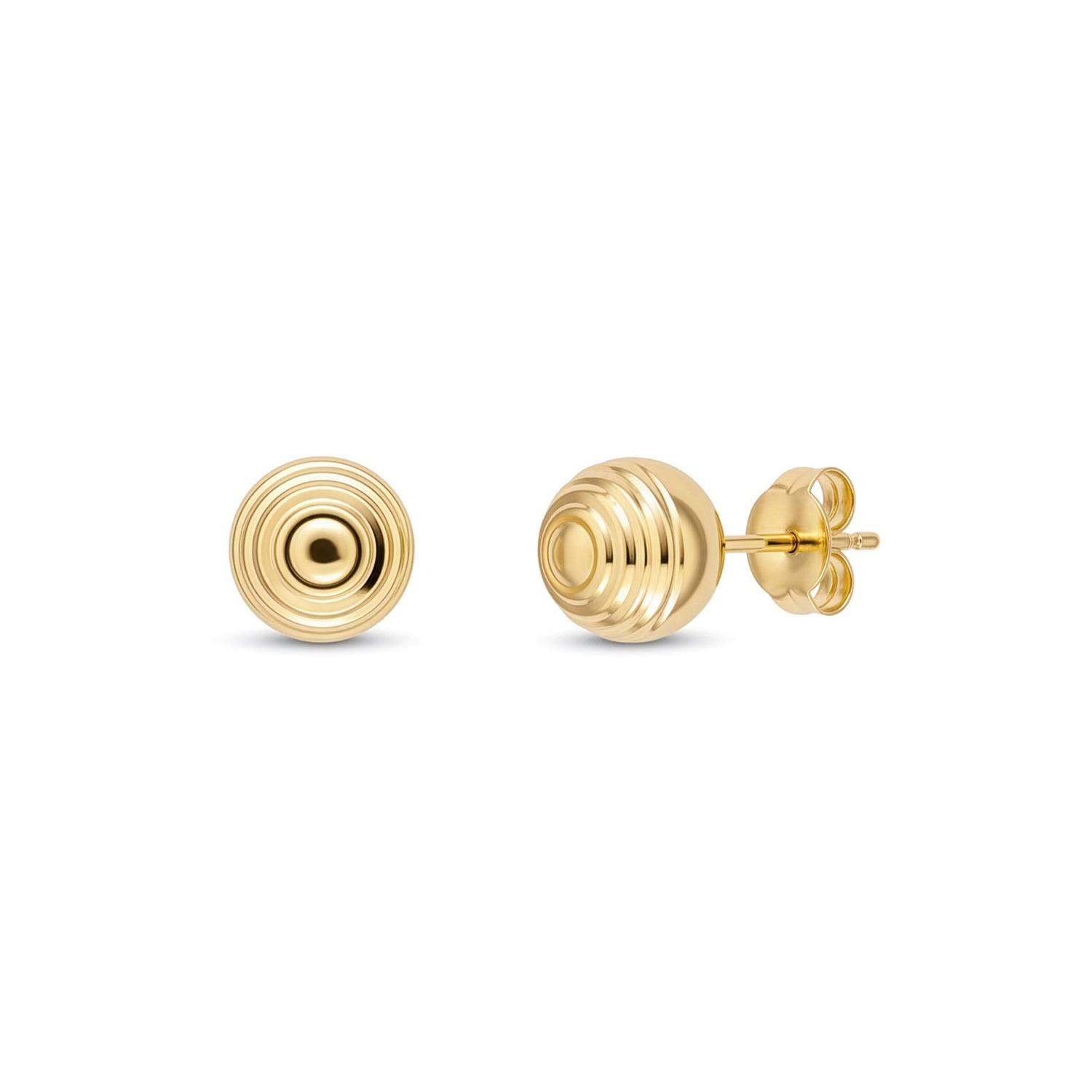 9ct Yellow Gold Ripple Disc Stud Earrings — 7mm
