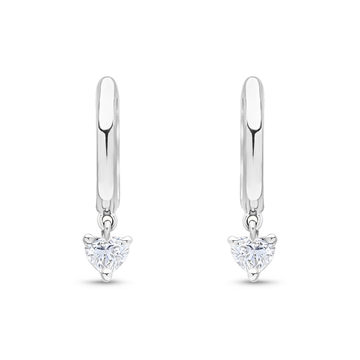 18ct White Gold Natural Heart Cut Diamond Drop Hoop Earrings