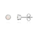 9ct White Gold Round Natural Opal Rubover Stud Earrings — 3mm