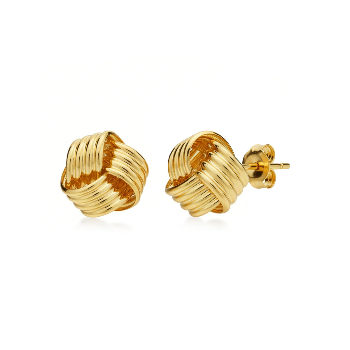 9ct Gold Polished Ribbed Knot Stud Earrings — 12mm