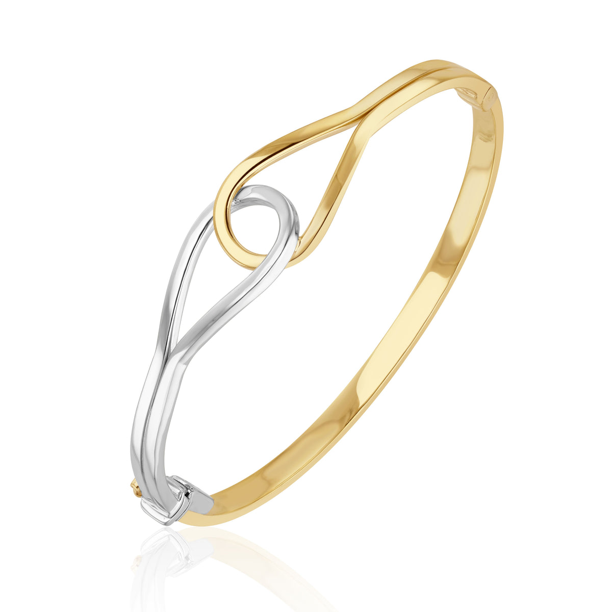 9ct Yellow and White Gold Polished Stirrup Hollow Hinged Bangle