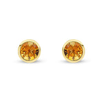 9ct Yellow Gold Round Natural Citrine Rubover Stud Earrings — 6mm