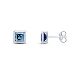 9ct White Gold Square Natural London Blue Topaz Rubover Stud Earrings — 5mm