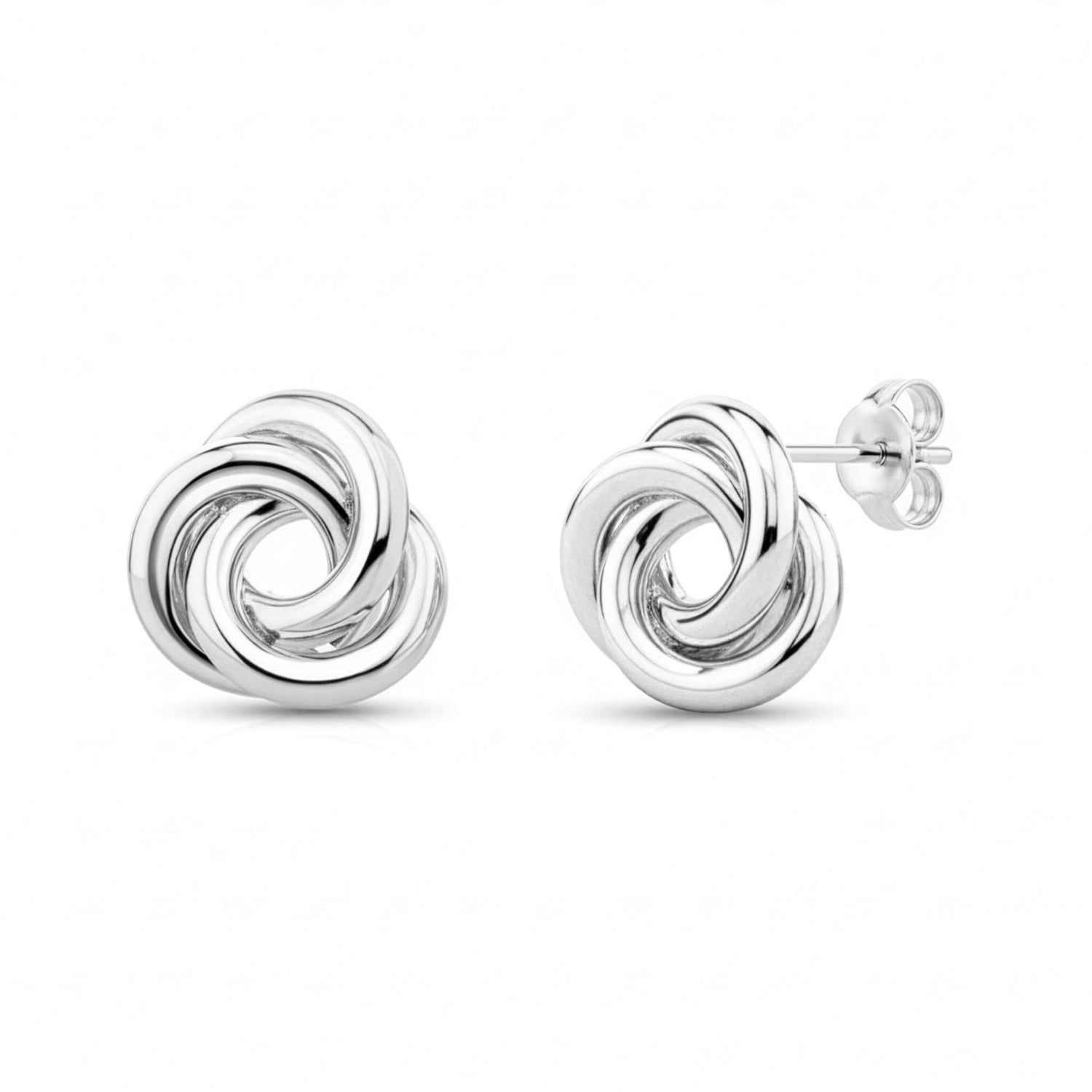 9ct White Gold Love Knot Stud Earrings — 12mm