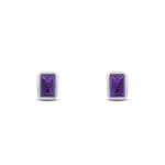9ct White Gold Octagonal Emerald Cut Natural Amethyst Rubover Stud Earrings — 5x3mm